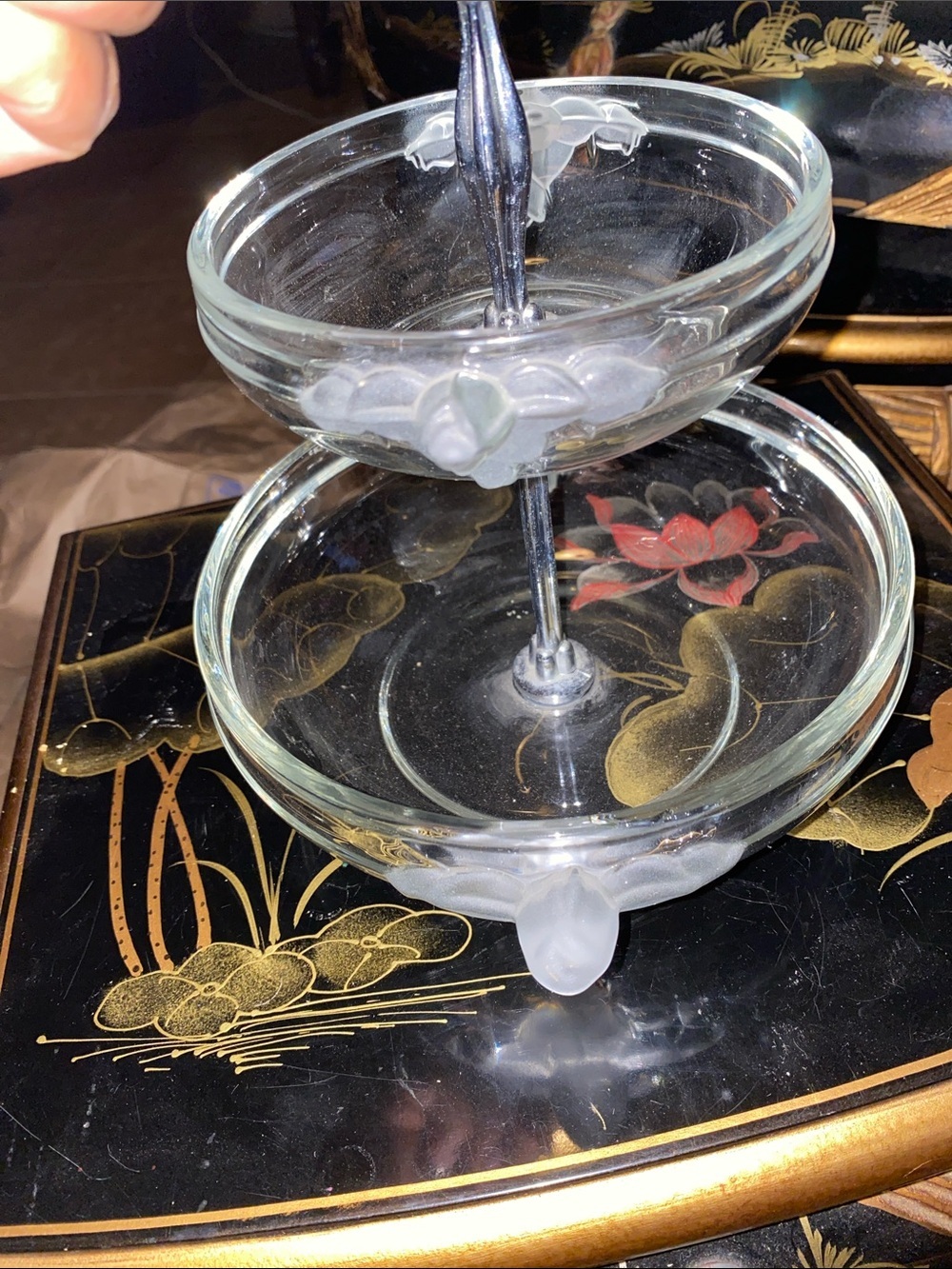Vintage Mikassa Satin Rose Crystal Two-Tier Serving Tray made by Walther K - Picture 10 of 10